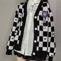 Kawaii Cartoon Embroidery School Girl Cardigan