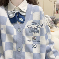 Kawaii Cartoon Embroidery School Girl Cardigan