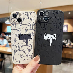 Black and White Kawaii Cat Pattern Phone Case