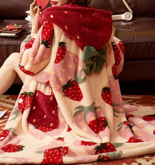 Kawaii Strawberry Cozy Pajamas Blanket