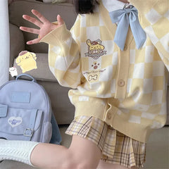 Kawaii Cartoon Embroidery School Girl Cardigan