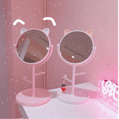 Cat Ears Makeup Mirror with Accessories Organizer - My Kawaii Space