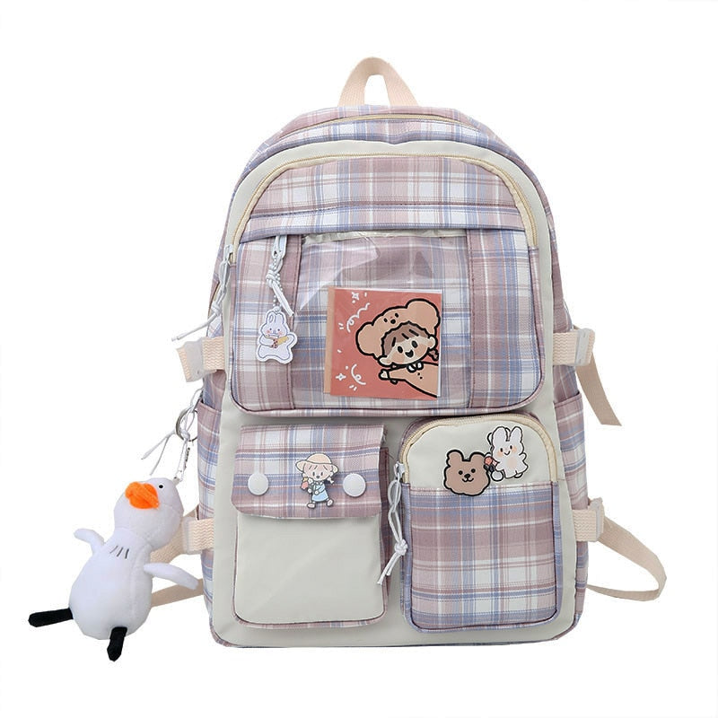 Kawaii Plaid Transparent Backpack