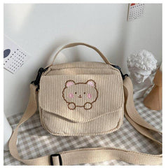 Small Teddy Bear Corduroy Crossbody Bag