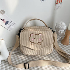 Small Teddy Bear Corduroy Crossbody Bag