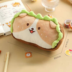Kawaii Plush Hamburger Dog Pencil Case