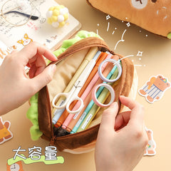 Kawaii Plush Hamburger Dog Pencil Case
