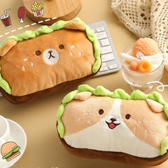 Kawaii Plush Hamburger Dog Pencil Case