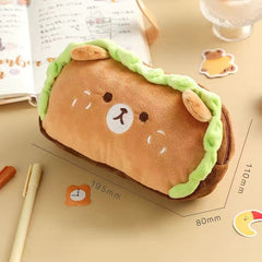 Kawaii Plush Hamburger Dog Pencil Case