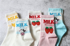 Japanese Kawaii Strawberry Banana Milk Ankle Socks