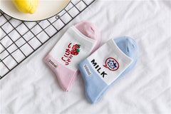 Japanese Strawberry Cow Milk Ankle Socks