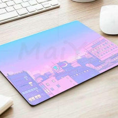 Japanese Digital Art Landscape Pink Aesthetic Mouse Pad