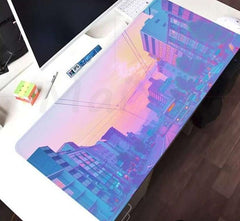 Japanese Digital Art Landscape Pink Aesthetic Mouse Pad