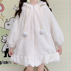 Harajuku Bunny Fluffy Zip Hoodie