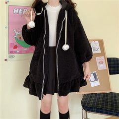 Harajuku Bunny Fluffy Zip Hoodie