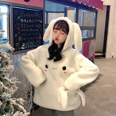 Fluffy Loose Boyfriend Style Bunny Ear Hoodies