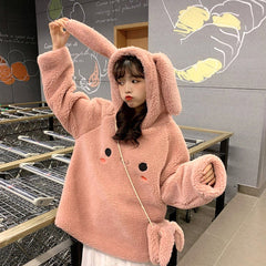 Fluffy Loose Boyfriend Style Bunny Ear Hoodies