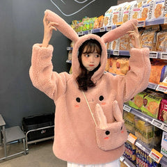 Fluffy Loose Boyfriend Style Bunny Ear Hoodies