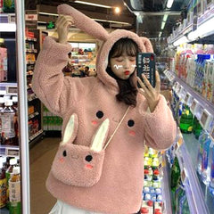 Fluffy Loose Boyfriend Style Bunny Ear Hoodies