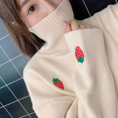 Harajuku Strawberry🍓 Loose Knitted Turtleneck Sweater