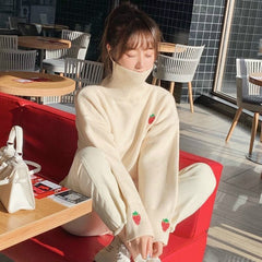 Harajuku Strawberry🍓 Loose Knitted Turtleneck Sweater