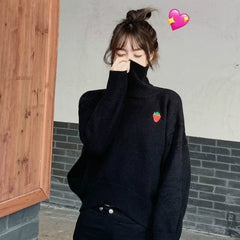 Harajuku Strawberry🍓 Loose Knitted Turtleneck Sweater