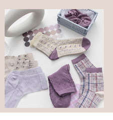 Kawaii Lavender Pattern Socks (5 Pairs)
