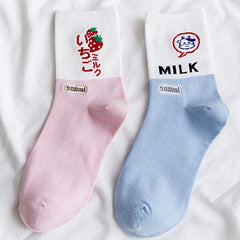Japanese Strawberry Cow Milk Ankle Socks
