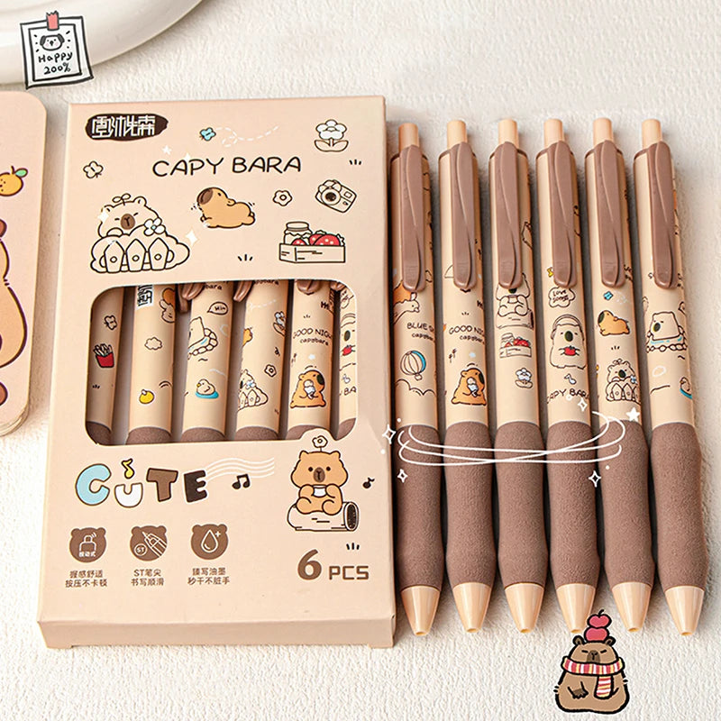 6pcs Kawaii Cartoon Capybara Gel Pen Set