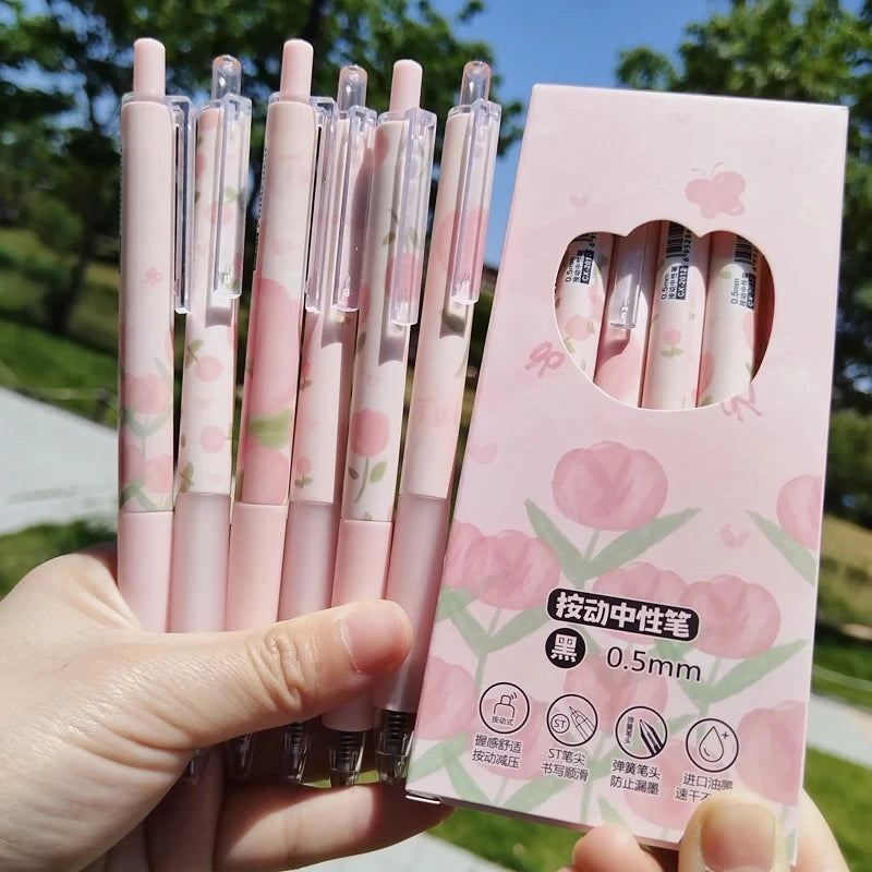 6pcs Pink Tulip Gel Pen Set