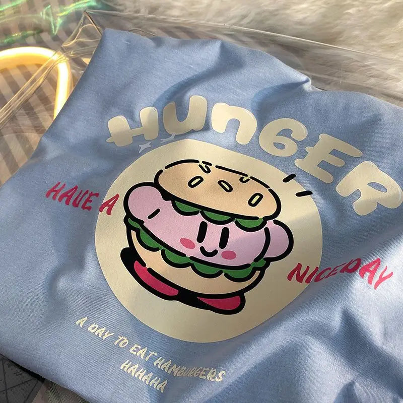 Kirby Burger Kawaii Summer Oversized TShirt