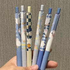 6pcs Blue Cute Duck Pens Set