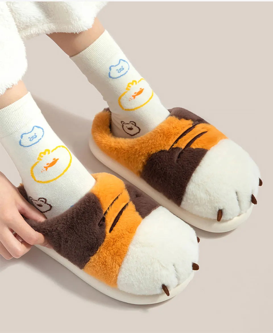 Fluffy Warm Cat Claw Winter Slippers