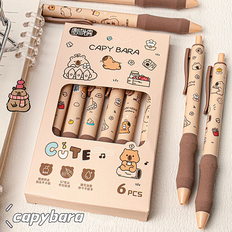 6pcs Kawaii Cartoon Capybara Gel Pen Set