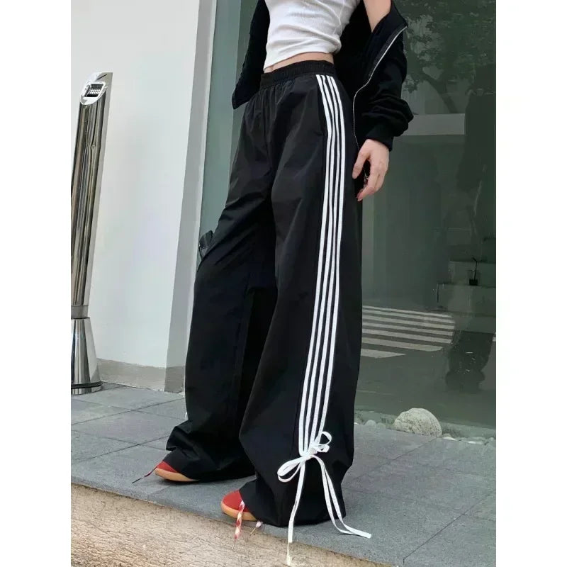 Black Stripe Harajuku Wide Leg Sport Oversized Sweatpants