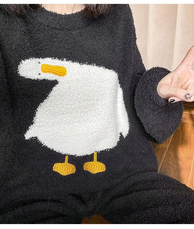 Cute Duck Fluffy Warm Pajamas Set