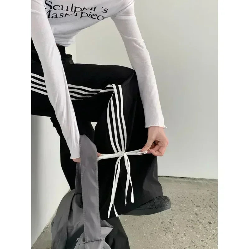 Black Stripe Harajuku Wide Leg Sport Oversized Sweatpants