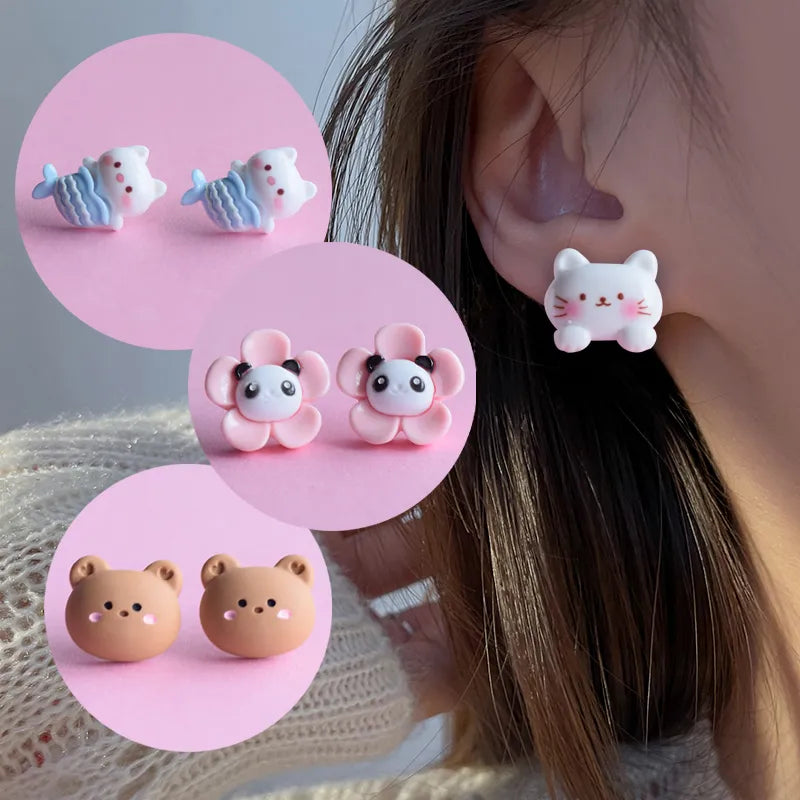 Kawaii Cartoon Animal Resin Earrings