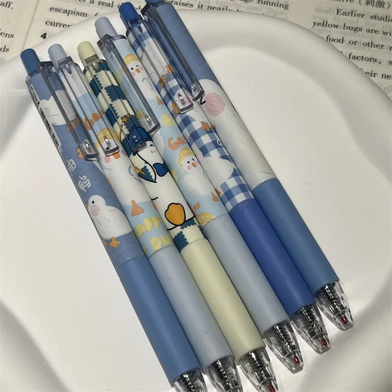 6pcs Blue Cute Duck Pens Set