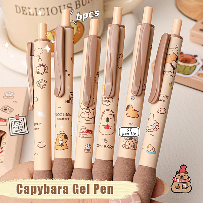 6pcs Kawaii Cartoon Capybara Gel Pen Set