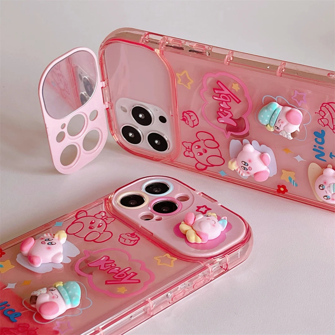 Kawaii 3D Kirby Phone Case with Mirror