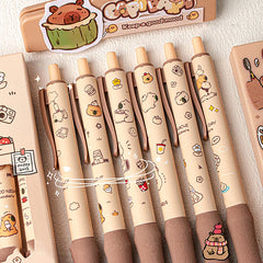 6pcs Kawaii Cartoon Capybara Gel Pen Set