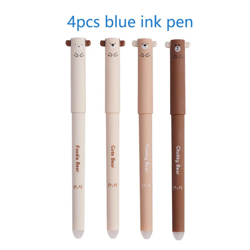 4pcs 0.5mm Cute Little Bear Erasable Gel Pen Set