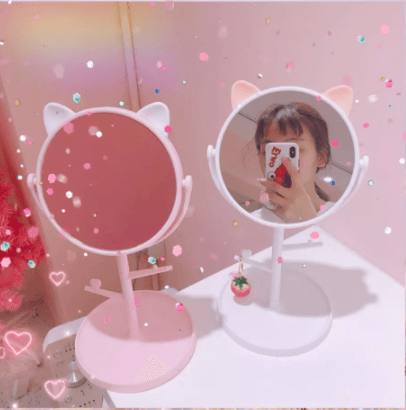 Cat Ears Makeup Mirror with Accessories Organizer - My Kawaii Space