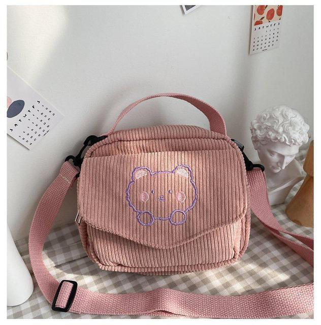Small Teddy Bear Corduroy Crossbody Bag