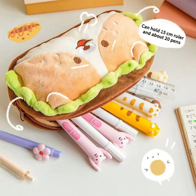 Kawaii Plush Hamburger Dog Pencil Case