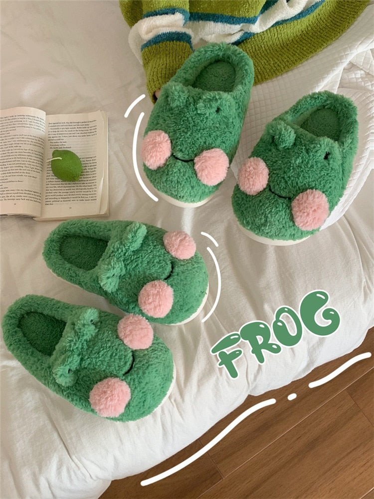 Fluffy Kawaii Frog Slippers