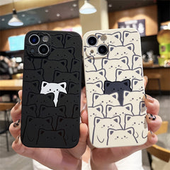 Black and White Kawaii Cat Pattern Phone Case