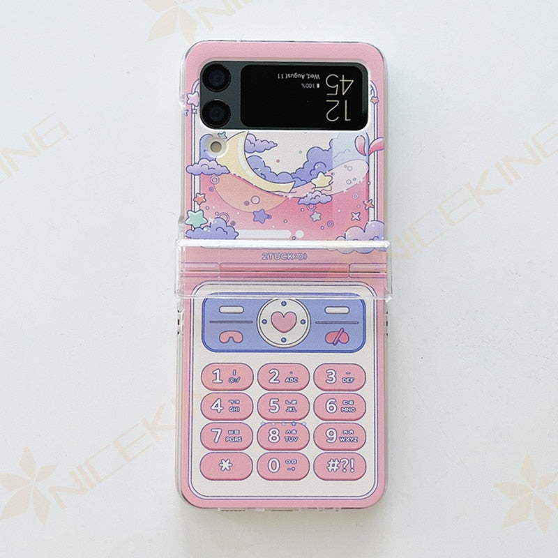 For Samsung Galaxy Z Flip 5 Flip 4 3 Cartoon Hello Kitty Chain Phone Case  Cover
