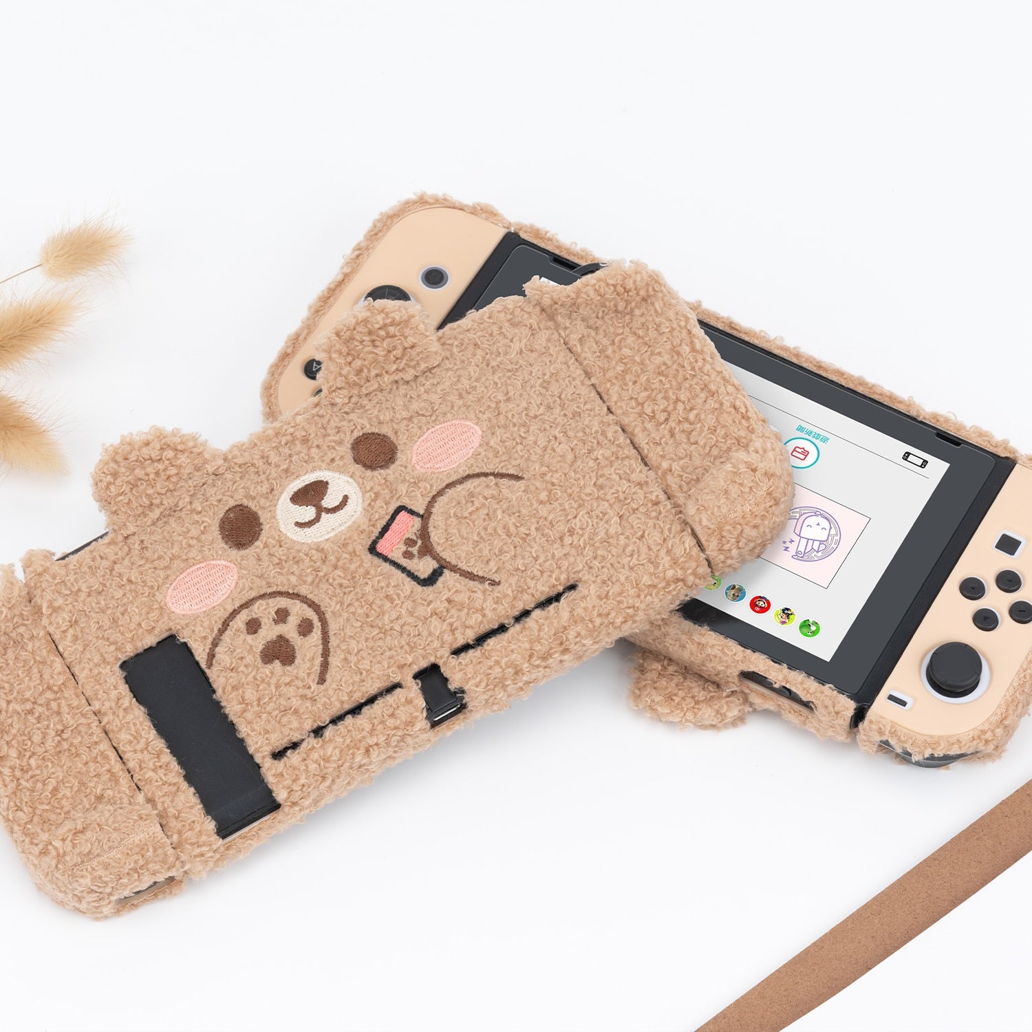 Cute Bear Boba Plush Nintendo Switch Cover Case